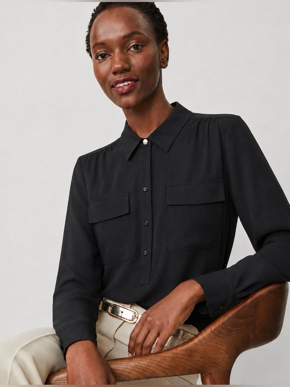 NWT MANGO Black Chiffon Half Button Popover Blouse Sz 14 Workwear Office Casual